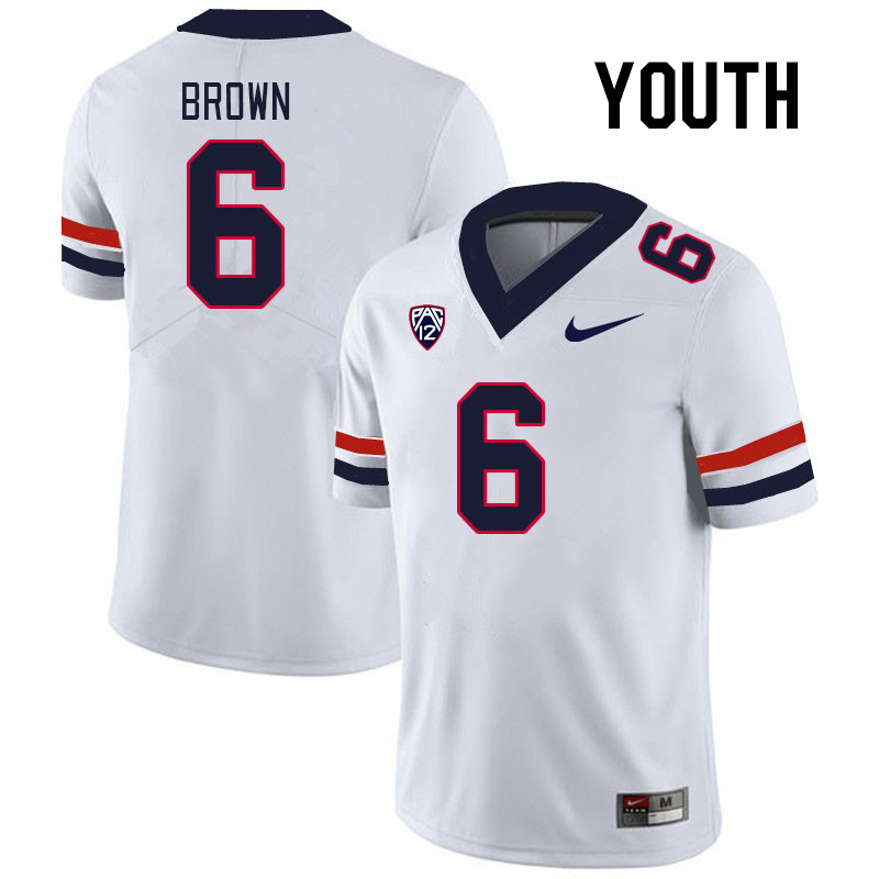 Youth #6 Taye Brown Arizona Wildcats College Football Jerseys Stitched Sale-White - Click Image to Close